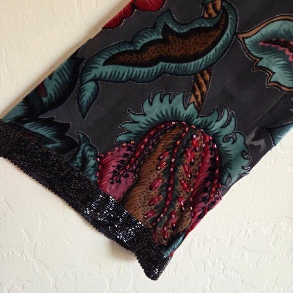 Drapers & Damons Velvet Burnout Beaded Floral Silk Cardigan Womens M Whimsigoth - Picture 6 of 12
